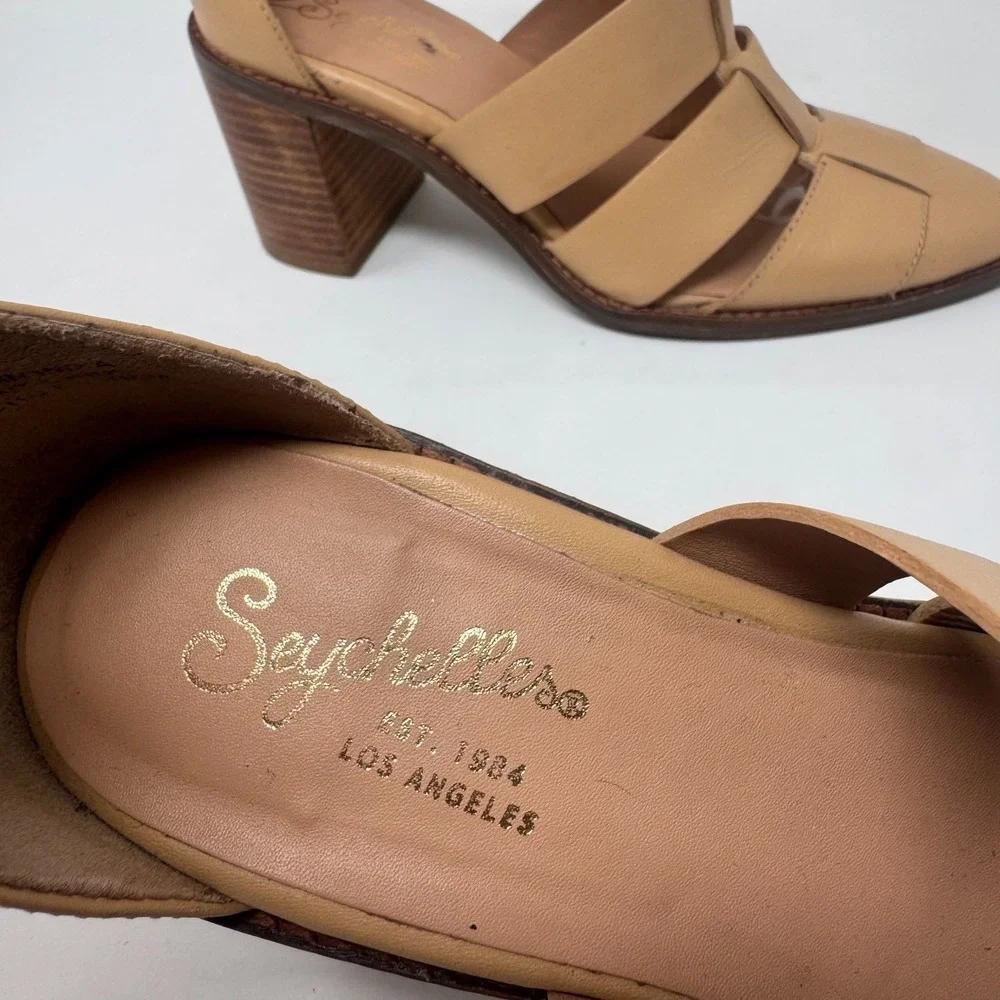 Seychelles Sandals Womens 6 Tan Leather Strappy Block Heel Ankle Strap Neutral - Picture 6 of 8